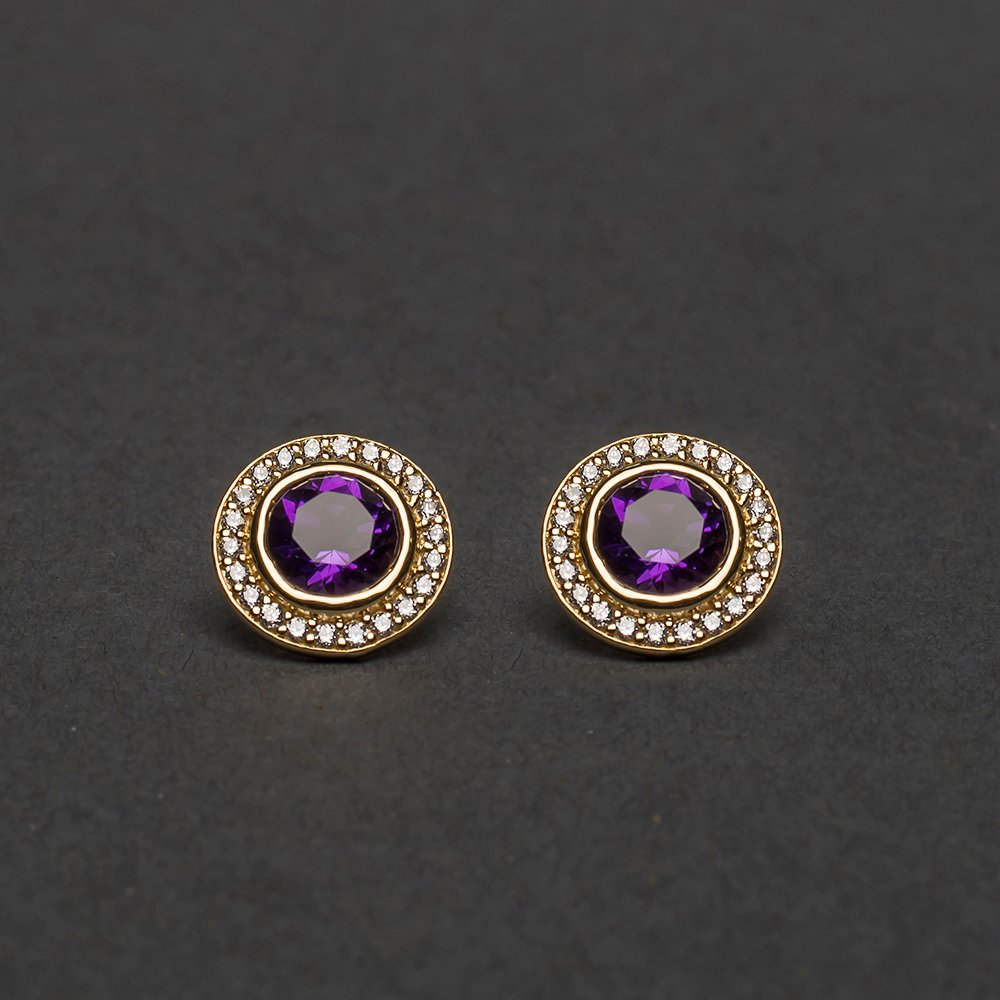 Sterling Silver Gold Plated Earrings With Amethyst And White Cubic Zirconia